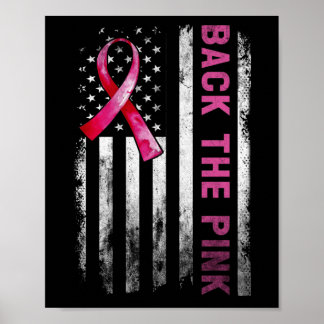 Back The Pink Ribbon American Flag Breast Cancer Poster