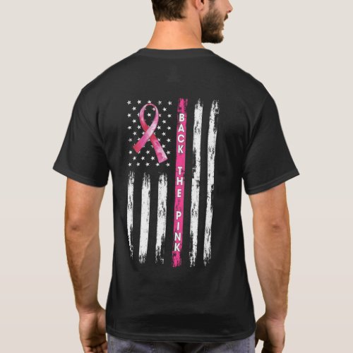 Back The Pink Ribbon American Flag Breast Cancer T_Shirt