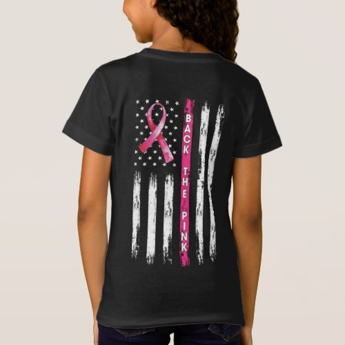 Back The Pink Ribbon American Flag Breast Cancer T T_Shirt
