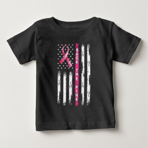 Back The Pink Ribbon Flag Breast Cancer Awareness  Baby T_Shirt