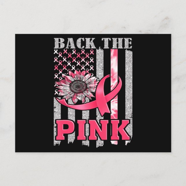 Back The Pink Ribbon Flag Breast Cancer Awareness  Postcard (Front)