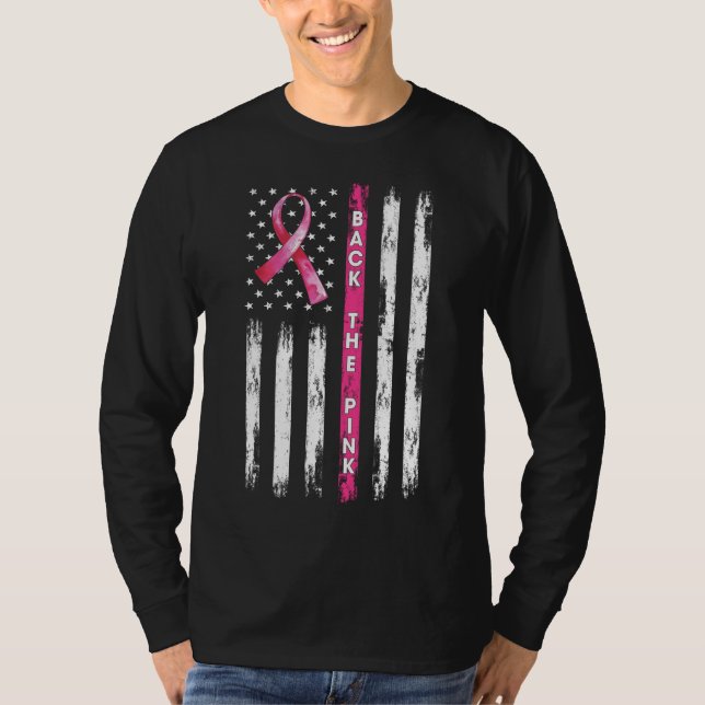 Back The Pink Ribbon Flag Breast Cancer Awareness  T-Shirt (Front)