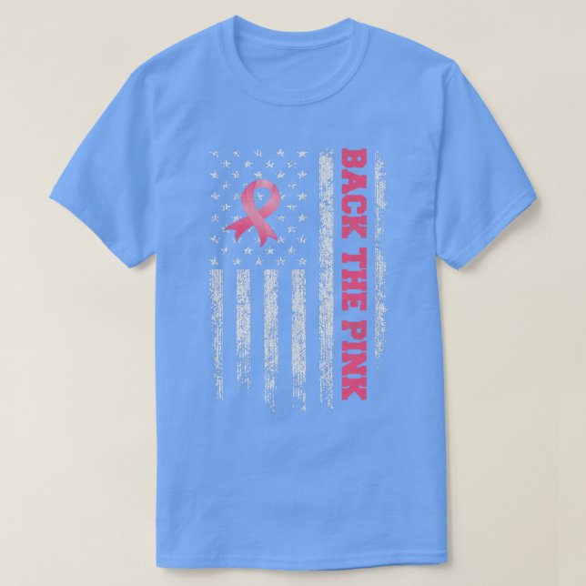 Back The Pink Ribbon US Flag Breast Cancer Awarene T-Shirt (Design Front)