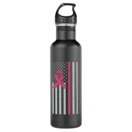 Back The Pink USA Flag Breast Cancer Awareness Stainless Steel Water Bottle
