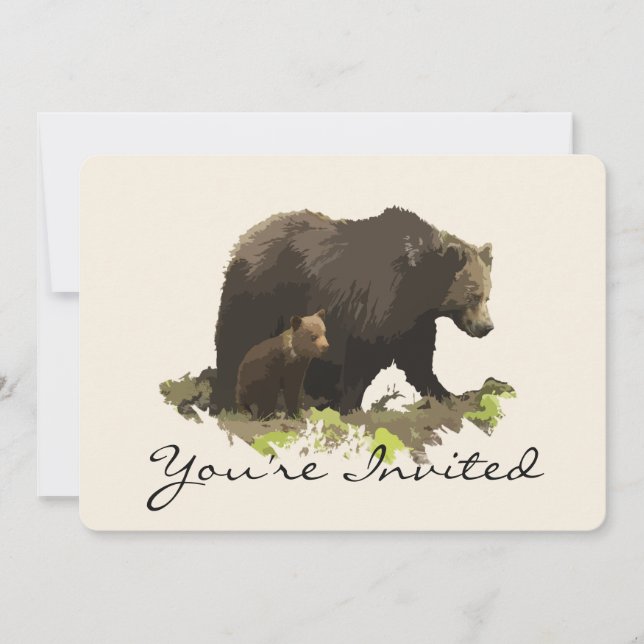 Back to Nature, Brown Bear Animal Birthday Party Invitation (Front)