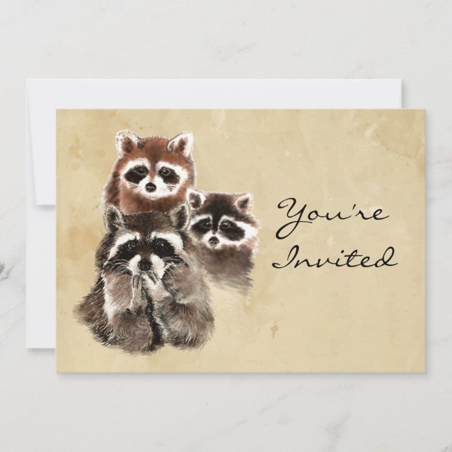 Back to Nature Raccoons Animal Birthday Invite (Front)