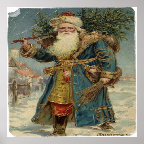 Back to Old Art Snowy Christmas with Santa Claus Poster