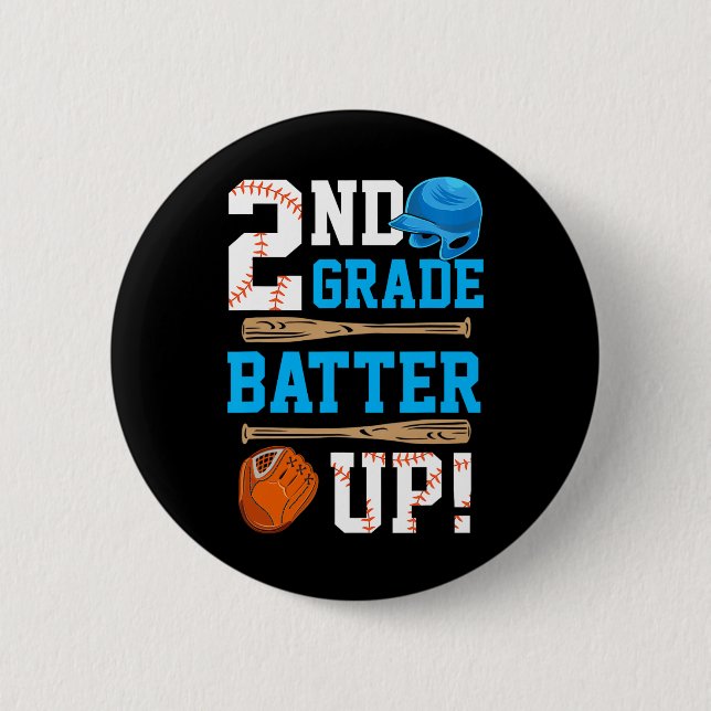 Back To School 2nd Grade Batter Up Baseball First  Button (Front)