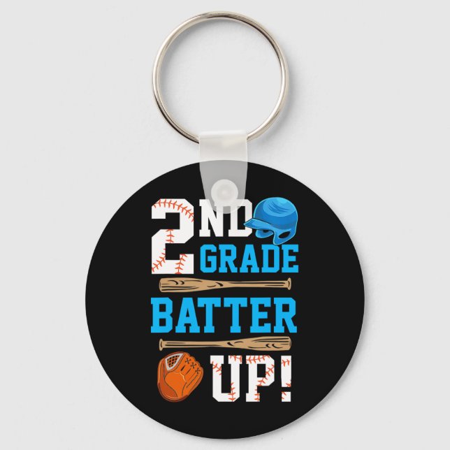 Back To School 2nd Grade Batter Up Baseball First  Keychain (Front)