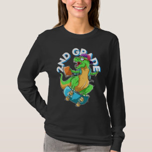 Back to School 2nd grade Dinosaur Riding Skateboar T-Shirt