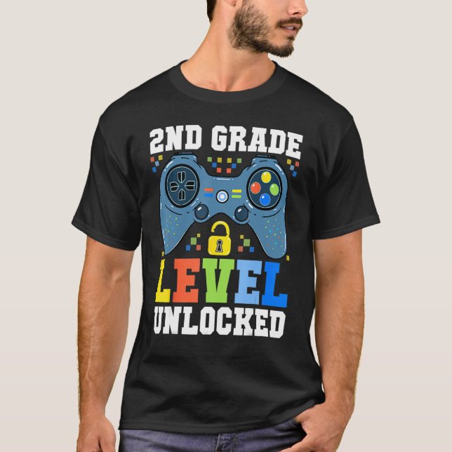 Back To School  2nd Grade Level Unlocked Gamer Boy T-Shirt (Front)