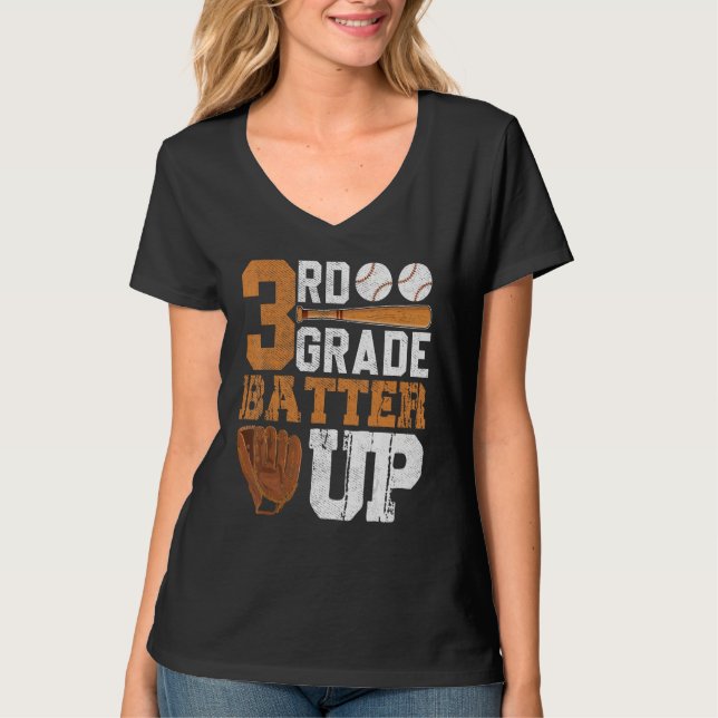 Back To School 3rd Grade Students Baseball Batter T-Shirt (Front)