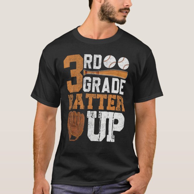 Back To School 3rd Grade Students Baseball Batter T-Shirt (Front)