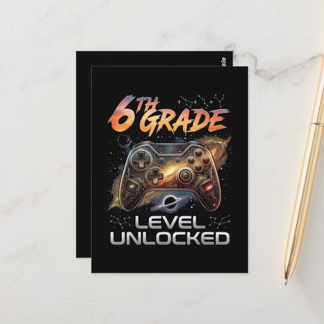 Back to School 6th Grade Gamer First Day School Postcard (Front/Back In Situ)