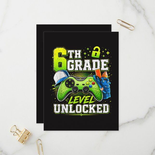 Back to School 6th Sixth Grade Level Unlocked  Invitation Postcard (Front/Back In Situ)