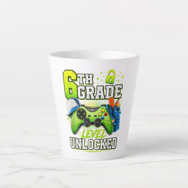 Back to School 6th Sixth Grade Level Unlocked Latte Mug (Front)