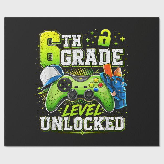 Back to School 6th Sixth Grade Level Unlocked Wrapping Paper (Flat)