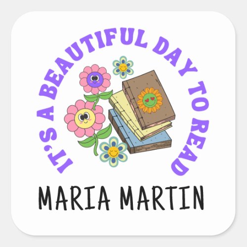 Back to School A Beautiful Day to Read Name Text Square Sticker