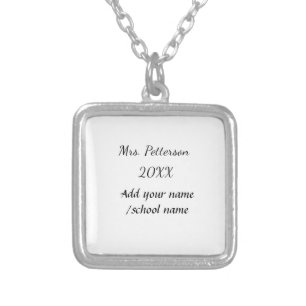Back to school add teacher name year school name silver plated necklace