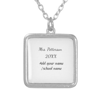 Back to school add teacher name year school name silver plated necklace