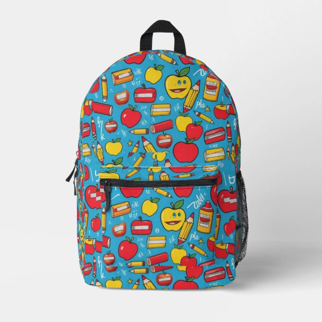 Back to School Apples & Pencils – Fun Pattern Prin Printed Backpack (Front)