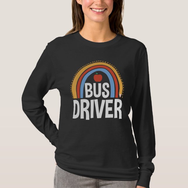 Back To School Appreciation Boho Rainbow Bus Drive T-Shirt (Front)