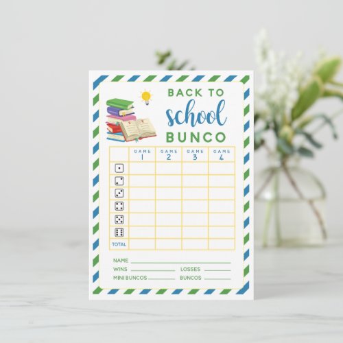 Back to School August September Bunco card