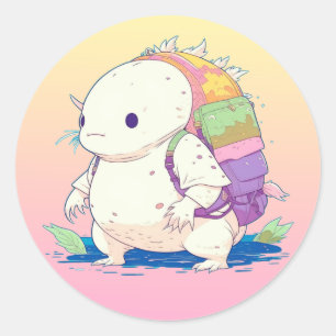 Back to School Axolotl Kawaii Cartoon Classic Round Sticker