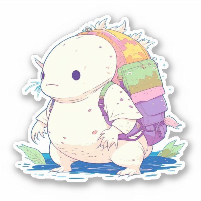 Back to School Axolotl Kawaii Cartoon Sticker (Front)