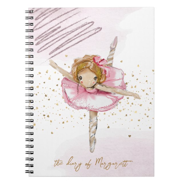 Back To School Ballet Girl Pink Lovely Daily Diary Notebook (Front)