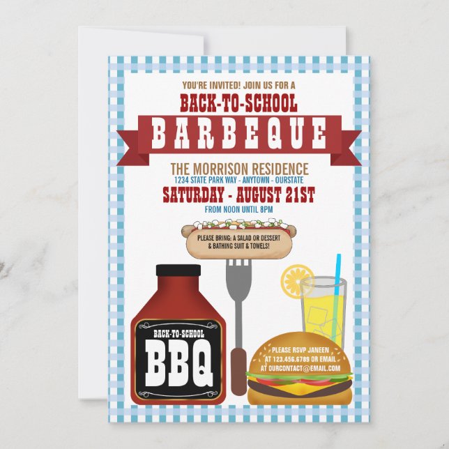 Back to School Barbeque Party Invitations (Front)