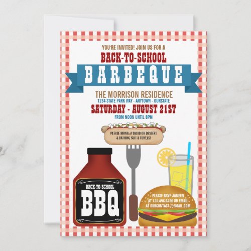 Back to School Barbeque Party Invitations