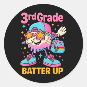 Back To School Baseball Ice Cream Drip First Day O Classic Round Sticker