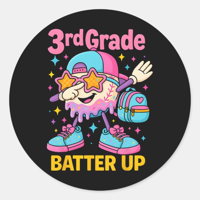 Back To School Baseball Ice Cream Drip First Day O Classic Round Sticker (Front)
