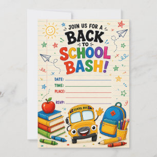 Back to School Bash Bus and Books Invitation