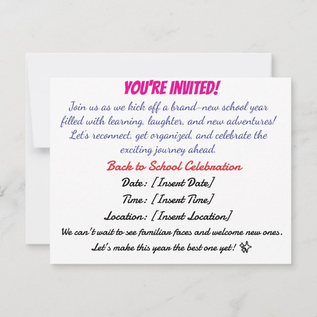Back to School Bash Invitation (Back)