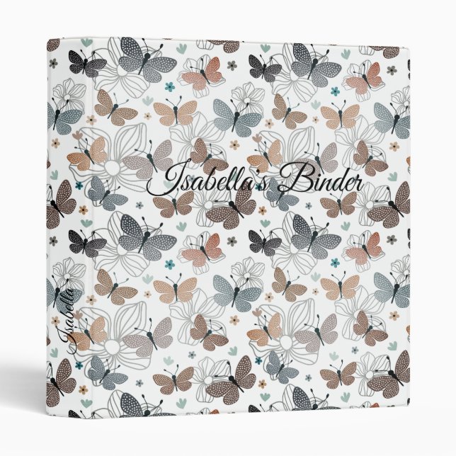 Back to School Beautiful Butterflies Name 3 Ring Binder (Front/Spine)