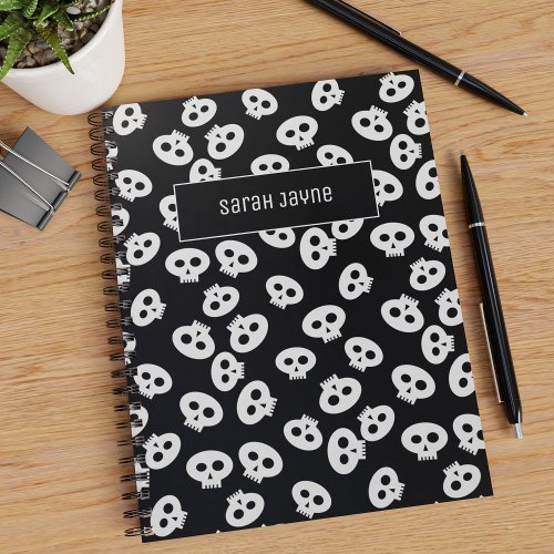 Back to School Black and White Skull Pattern Goth Notebook