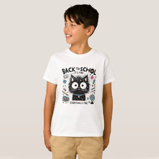 Back to School Black Cat It's Fine I'm Fine T-Shirt