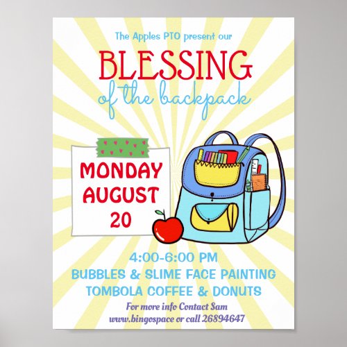 back to school blessing of the backpacks church poster