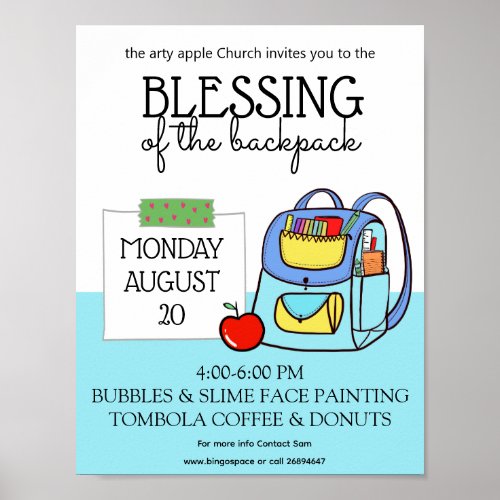 back to school blessing of the backpacks church poster