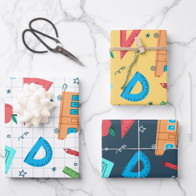 Back to school blue and yellow Mathematics Wrapping Paper Sheets (Front)