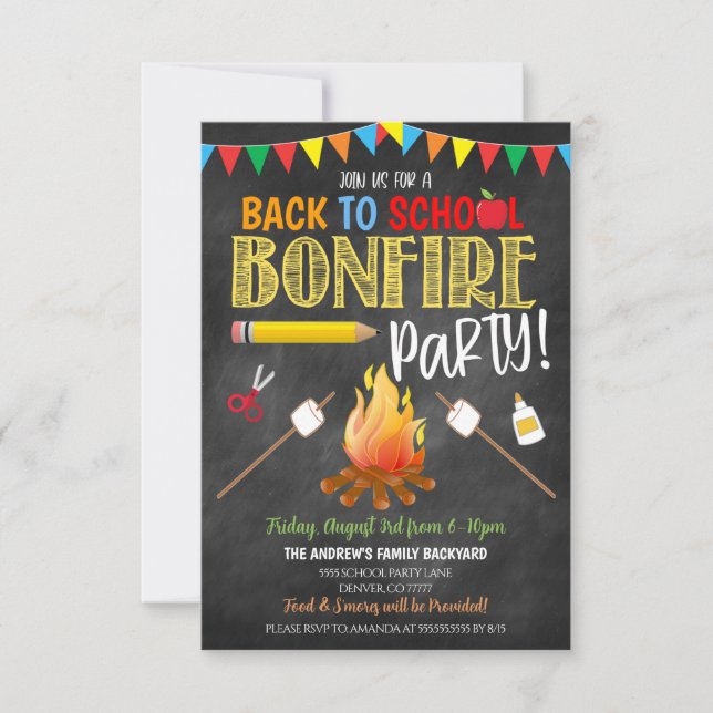 Back To School Bonfire Party Invitation (Front)