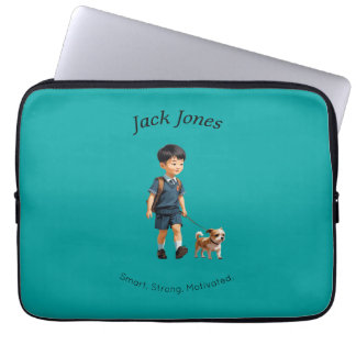 Back to School Boy & Dog Custom Water Bottle Laptop Sleeve