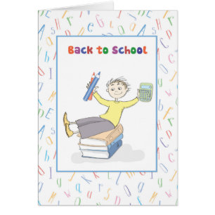 Back to School Boy With Books and Pencils Cards
