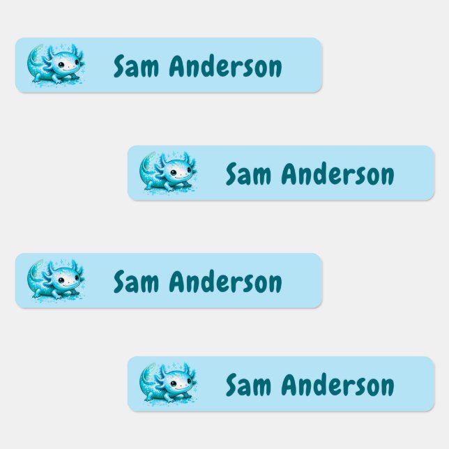 Back to School Boys Blue Axolotl Kids Name Labels (Group)