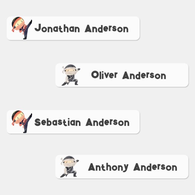 Back to School Boys Cute Ninja Kids Name Labels (Group)