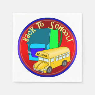 Back To School Bus & Blue Backpack Napkins