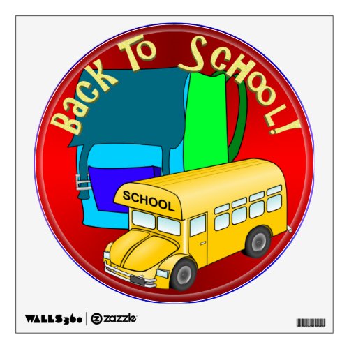 Back To School Bus  Blue Backpack Wall Sticker