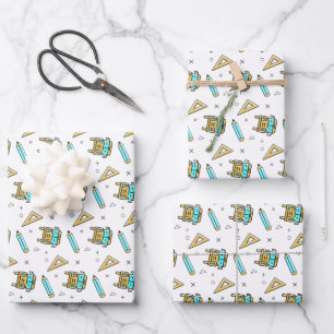 Back to School Bus & Supplies Pattern Wrapping Paper Sheets